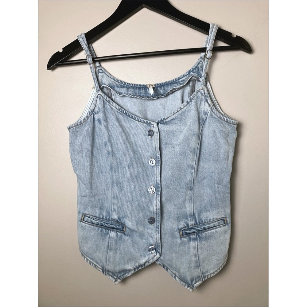 YFB Lyocell Modal Button Front Denim Look Tank Top Size Medium Festival Y2K